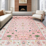 Ultra Soft Area Rug, Non Slip, Stain Resistant, Washable Area Rugs for Living Room, Bedroom, Bright Floral Harmony Composition(Pink)
