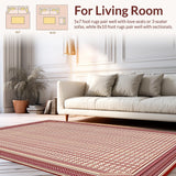 Ultra Soft Area Rug, Non Slip, Stain Resistant, Washable Area Rugs for Living Room, Bedroom, Serene Earthy Tones with Curves(Red)