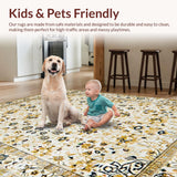 Ultra Soft Area Rug, Non Slip, Stain Resistant, Washable Area Rugs for Living Room, Bedroom, Elegant Vintage Floral Composition(Beige)