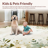Ultra Soft Area Rug, Non Slip, Stain Resistant, Washable Area Rugs for Living Room, Bedroom, Sage Green Boho Floral Living Room Washable Rug(Ivory)