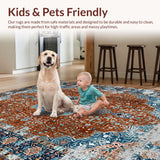 Ultra Soft Area Rug, Non Slip, Stain Resistant, Washable Area Rugs for Living Room, Bedroom, Cozy Antique Tiled Motif(Brown)