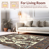 Ultra Soft Area Rug, Non Slip, Stain Resistant, Washable Area Rugs for Living Room, Bedroom, Oval Kitchen with Ornate Tribal(Beige)