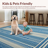 Ultra Soft Area Rug, Non Slip, Stain Resistant, Washable Area Rugs for Living Room, Bedroom, Sophisticated Modernist Striped Layout(Blue)