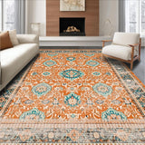 Ultra Soft Area Rug, Non Slip, Stain Resistant, Washable Area Rugs for Living Room, Bedroom, Rustic Retro Patterned Delight(Orange)