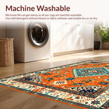 Ultra Soft Area Rug, Non Slip, Stain Resistant, Washable Area Rugs for Living Room, Bedroom, Striking Low Pile Botanical Motif(Orange)