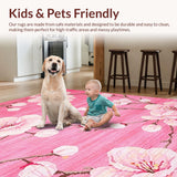 Ultra Soft Area Rug, Non Slip, Stain Resistant, Washable Area Rugs for Living Room, Bedroom, Delicate Springtime Floral Vibes(Pink)