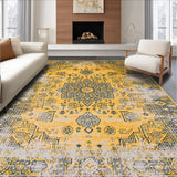 Ultra Soft Area Rug, Non Slip, Stain Resistant, Washable Area Rugs for Living Room, Bedroom, Warm Neutral Ogee Style(Yellow)