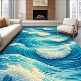 Ultra Soft Area Rug, Non Slip, Stain Resistant, Washable Area Rugs for Living Room, Bedroom, Coastal Ocean Wave Blue Nursery Washable Rug(Blue)