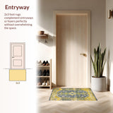 Ultra Soft Area Rug, Non Slip, Stain Resistant, Washable Area Rugs for Living Room, Bedroom, Artful Distressed Tiled Design(Yellow)