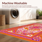 Ultra Soft Area Rug, Non Slip, Stain Resistant, Washable Area Rugs for Living Room, Bedroom, Sophisticated Curved Linear Patterns(Orange)