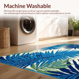 Ultra Soft Area Rug, Non Slip, Stain Resistant, Washable Area Rugs for Living Room, Bedroom, Tropical Oasis Area Rug Vibrant Blue & Ecru Fern Frond Mat(Blue)