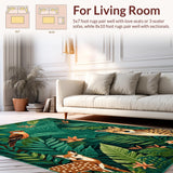 Ultra Soft Area Rug, Non Slip, Stain Resistant, Washable Area Rugs for Living Room, Bedroom, Charming Leafy Jungle Scene(Green)