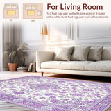 Ultra Soft Area Rug, Non Slip, Stain Resistant, Washable Area Rugs for Living Room, Bedroom, Serene Faded Floral Elements(Purple)