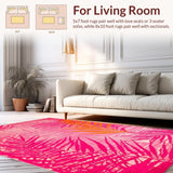 Ultra Soft Area Rug, Non Slip, Stain Resistant, Washable Area Rugs for Living Room, Bedroom, Chic Soft Tropical Motif(Pink)