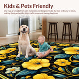 Ultra Soft Area Rug, Non Slip, Stain Resistant, Washable Area Rugs for Living Room, Bedroom, Sophisticated Antique Floral Touch(Yellow)
