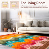 Ultra Soft Area Rug, Non Slip, Stain Resistant, Washable Area Rugs for Living Room, Bedroom, Artful Striped Colorful Motif(Orange)