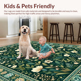 Ultra Soft Area Rug, Non Slip, Stain Resistant, Washable Area Rugs for Living Room, Bedroom, Contemporary Dark Floral Elegance(Green)