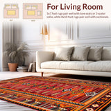 Ultra Soft Area Rug, Non Slip, Stain Resistant, Washable Area Rugs for Living Room, Bedroom, Vibrant Aztec Tribal Aesthetic(Red)