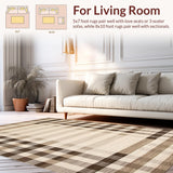 Ultra Soft Area Rug, Non Slip, Stain Resistant, Washable Area Rugs for Living Room, Bedroom, Chic Checkered Rustic Elegance(Beige)