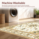 Ultra Soft Area Rug, Non Slip, Stain Resistant, Washable Area Rugs for Living Room, Bedroom, Graceful Medallion Area Non Slip Vintage Style Beige(White)