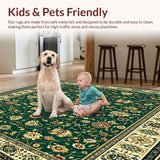 Ultra Soft Area Rug, Non Slip, Stain Resistant, Washable Area Rugs for Living Room, Bedroom, Beige Boho with Floral Motifs(Green)