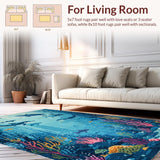 Ultra Soft Area Rug, Non Slip, Stain Resistant, Washable Area Rugs for Living Room, Bedroom, Dolphin and Shark Cartoon Rug(Blue)
