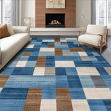 Ultra Soft Area Rug, Non Slip, Stain Resistant, Washable Area Rugs for Living Room, Bedroom, Elegant Earthy Toned Checkered Aesthetic(Blue)
