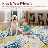 Ultra Soft Area Rug, Non Slip, Stain Resistant, Washable Area Rugs for Living Room, Bedroom, Vibrant Boho Tribal Motif(Yellow)
