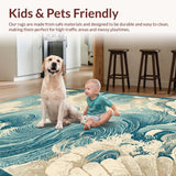 Ultra Soft Area Rug, Non Slip, Stain Resistant, Washable Area Rugs for Living Room, Bedroom, Seashell Dream Coastal Runner Rug with Ocean Currents and Maritime Motifs Design(Blue)