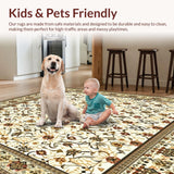 Ultra Soft Area Rug, Non Slip, Stain Resistant, Washable Area Rugs for Living Room, Bedroom, Vintage Natural Braided Boho Round Area(Beige)