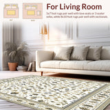 Ultra Soft Area Rug, Non Slip, Stain Resistant, Washable Area Rugs for Living Room, Bedroom, Classy Beige Oriental Abstract Floral Design(White)
