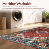 Ultra Soft Area Rug, Non Slip, Stain Resistant, Washable Area Rugs for Living Room, Bedroom, Rustic Earthy Vintage Motif(Red)