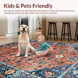 Ultra Soft Area Rug, Non Slip, Stain Resistant, Washable Area Rugs for Living Room, Bedroom, Rustic Vintage Ethnic Floral Design(Red)