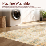 Ultra Soft Area Rug, Non Slip, Stain Resistant, Washable Area Rugs for Living Room, Bedroom, Classic Low Pile Area With Faded Ornamental Medallion Motifs(Beige)