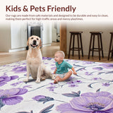 Ultra Soft Area Rug, Non Slip, Stain Resistant, Washable Area Rugs for Living Room, Bedroom, Elegant Round Soft Pastel Motif(Purple)
