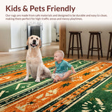 Ultra Soft Area Rug, Non Slip, Stain Resistant, Washable Area Rugs for Living Room, Bedroom, Boho Tribal Distressed Green Orange Living Room Rug(Green)