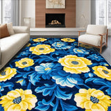 Ultra Soft Area Rug, Non Slip, Stain Resistant, Washable Area Rugs for Living Room, Bedroom, Navy and Yellow Vibrant Botanical Design(Blue)