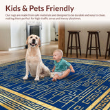 Ultra Soft Area Rug, Non Slip, Stain Resistant, Washable Area Rugs for Living Room, Bedroom, Rich Boho Tiled Arrangement(Blue)