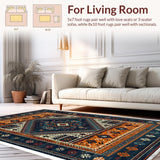 Ultra Soft Area Rug, Non Slip, Stain Resistant, Washable Area Rugs for Living Room, Bedroom, Boho Tribal Low Pile Bedroom Non-Slip Carpet(Black)