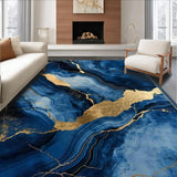 Ultra Soft Area Rug, Non Slip, Stain Resistant, Washable Area Rugs for Living Room, Bedroom, Chic Opulent Blue Gold Blend(Blue)