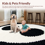 Ultra Soft Area Rug, Non Slip, Stain Resistant, Washable Area Rugs for Living Room, Bedroom, Modern Circular Living Room Washable Accent Rug(Black)