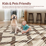 Ultra Soft Area Rug, Non Slip, Stain Resistant, Washable Area Rugs for Living Room, Bedroom, Minimalist Gray Tiled Design(Beige)