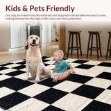 Ultra Soft Area Rug, Non Slip, Stain Resistant, Washable Area Rugs for Living Room, Bedroom, Distressed Checkerboard Black Farmhouse Dining Room Rug(Black)