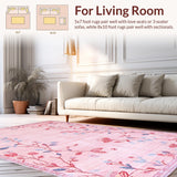 Ultra Soft Area Rug, Non Slip, Stain Resistant, Washable Area Rugs for Living Room, Bedroom, Delicate Floral Insect Design(Pink)