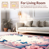 Ultra Soft Area Rug, Non Slip, Stain Resistant, Washable Area Rugs for Living Room, Bedroom, Bright Botanical Playful Design(Pink)
