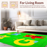 Ultra Soft Area Rug, Non Slip, Stain Resistant, Washable Area Rugs for Living Room, Bedroom, Bright Cheerful Animal Alphabet(Green)