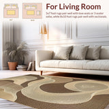 Ultra Soft Area Rug, Non Slip, Stain Resistant, Washable Area Rugs for Living Room, Bedroom, Timeless Organic Fluid Patterns(Beige)