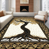 Ultra Soft Area Rug, Non Slip, Stain Resistant, Washable Area Rugs for Living Room, Bedroom, Rustic Tree Motif Elegance(Gold)