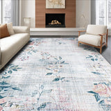 Ultra Soft Area Rug, Non Slip, Stain Resistant, Washable Area Rugs for Living Room, Bedroom, Rustic Soft Toned Floral Motif(Gray)