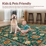 Ultra Soft Area Rug, Non Slip, Stain Resistant, Washable Area Rugs for Living Room, Bedroom, Lush Green Boho Artistry Pattern(Blue)